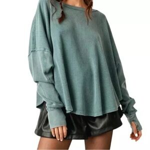 Free People Ribbed Thermal Top in Green